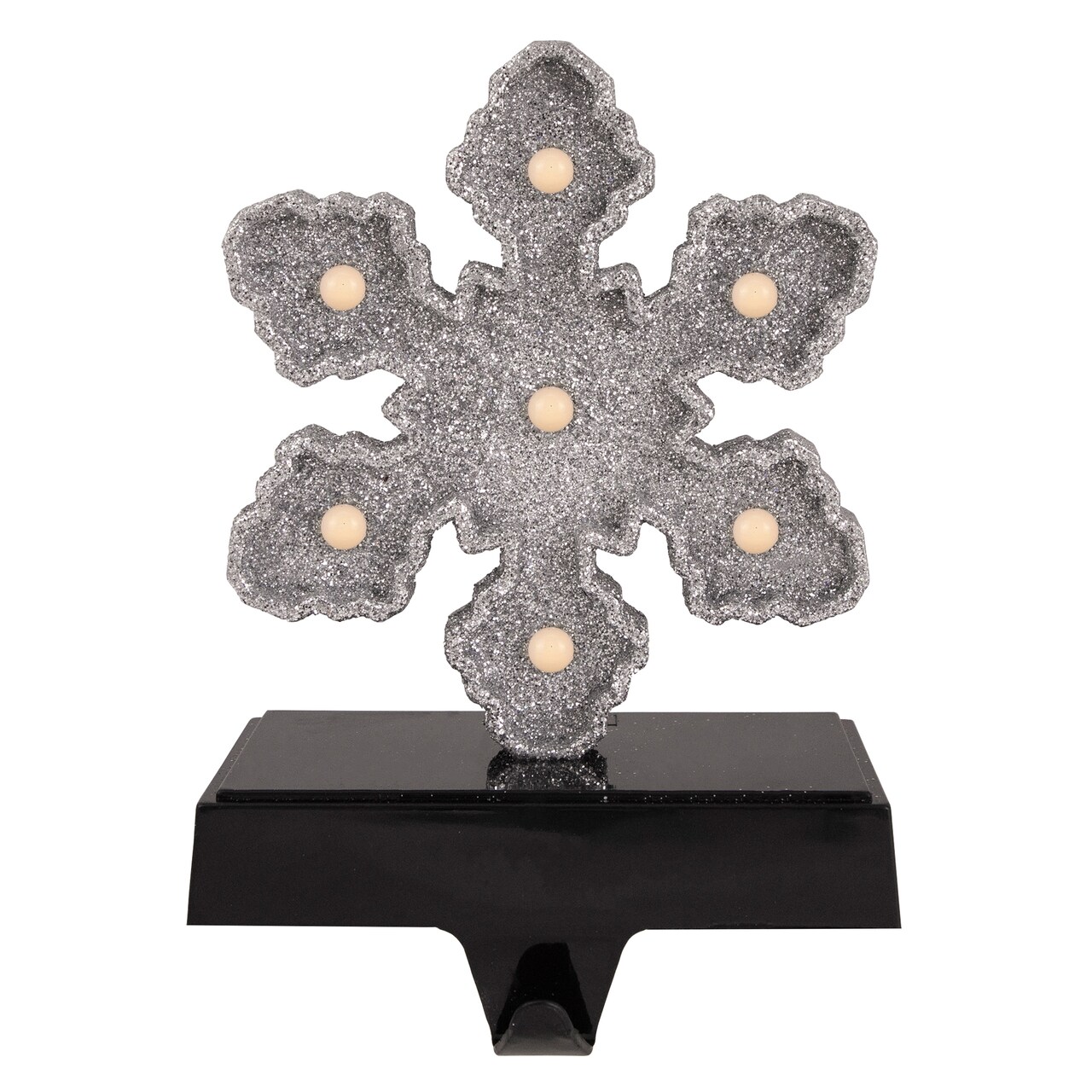 Northlight LED Lighted Glittered Snowflake Christmas Stocking Holder - 7" - Silver Finish
